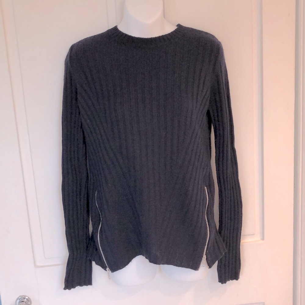 autumn cashmere Navy Blue Ribbed Crew Pullover Sweater  Small Cashmere / wool